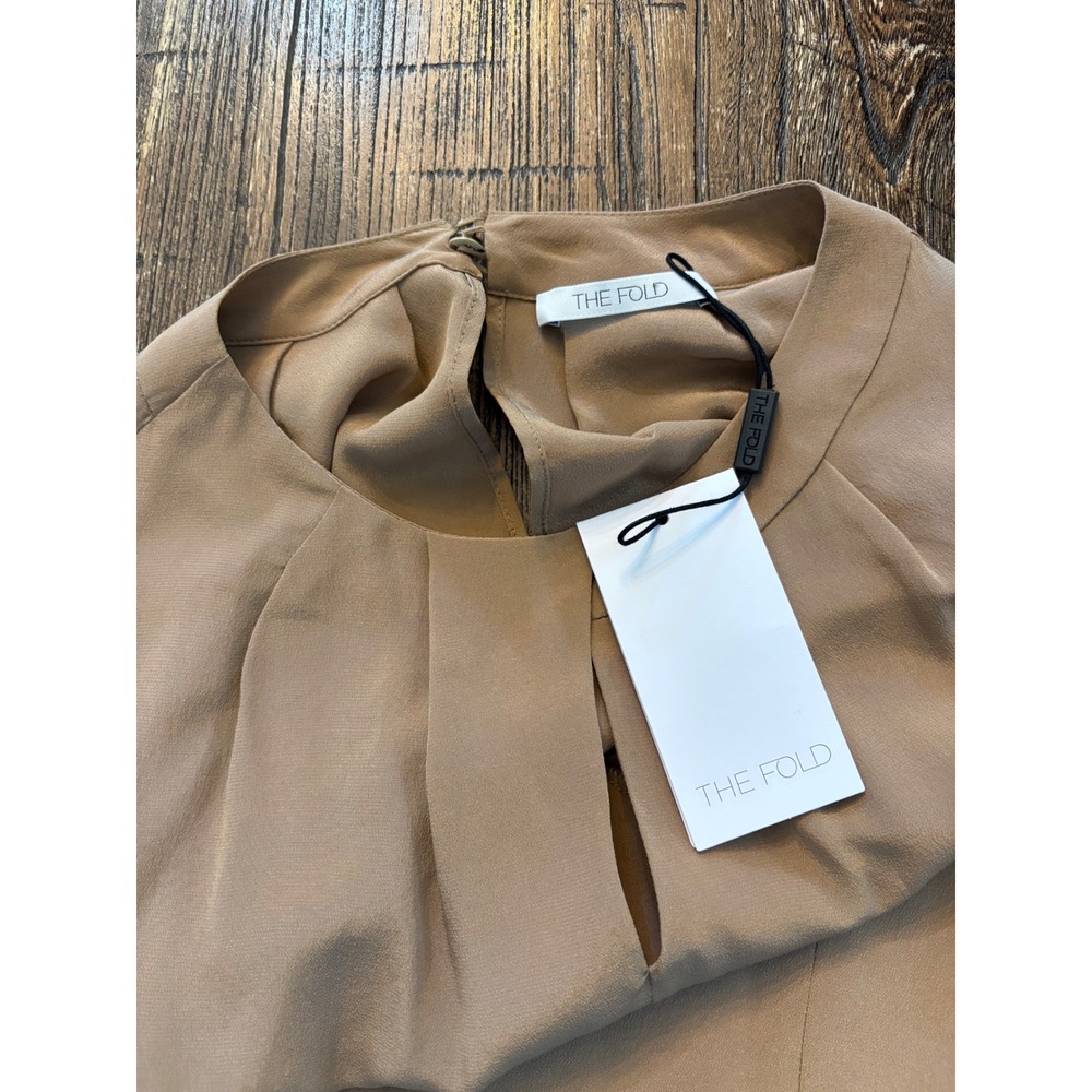 The Fold Dartmouth Blouse Women Size 10 Cocoa Brown New 100% Silk Pleated Top - Picture 3 of 8